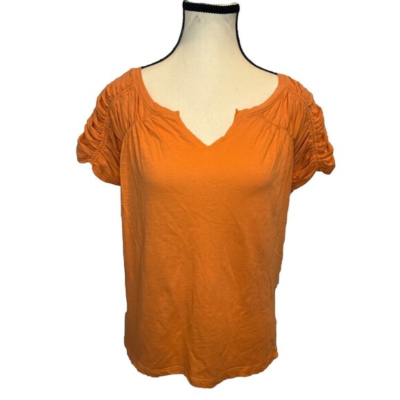 Anthropologie Pilcro Creamy ORANGE Smocked Cotton Tee Muscle T Shirt Sz XS - Picture 1 of 11